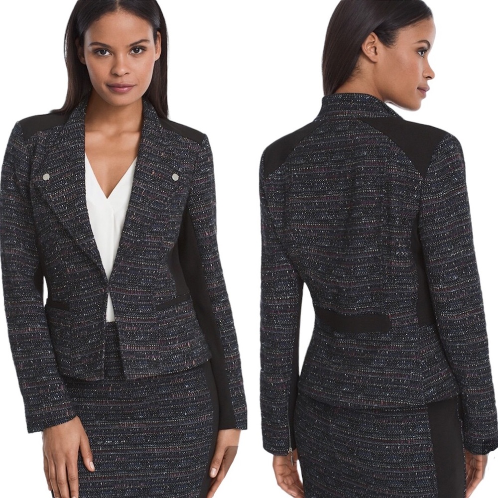 White House Black Market Tweed With Ponte Inset Moto Blazer Jacket